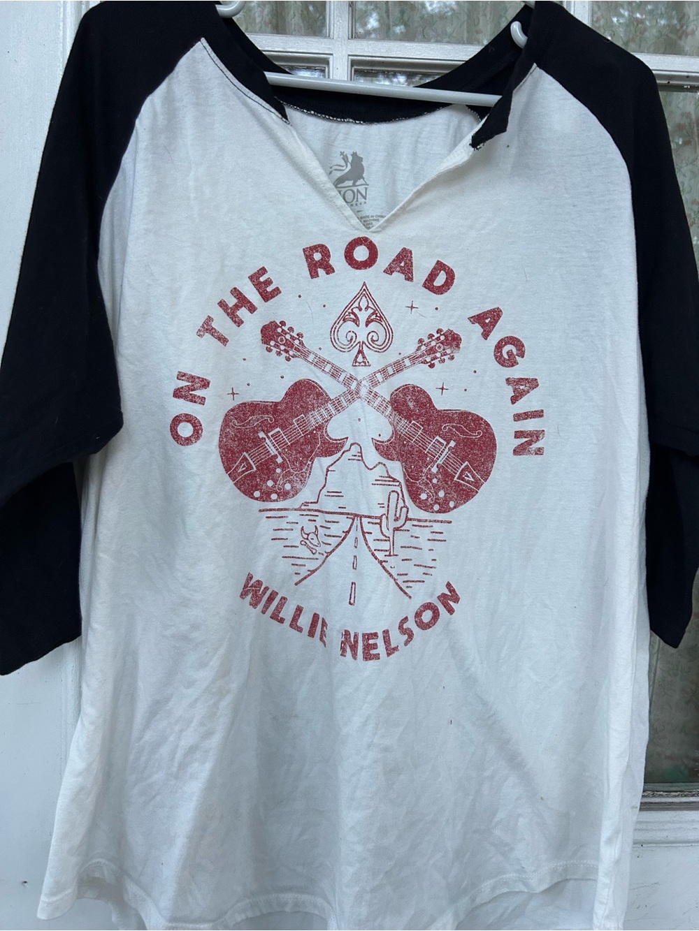 Zion Rootswear White Baseball Raglan Tee with Black Sleeves and Red Graphic